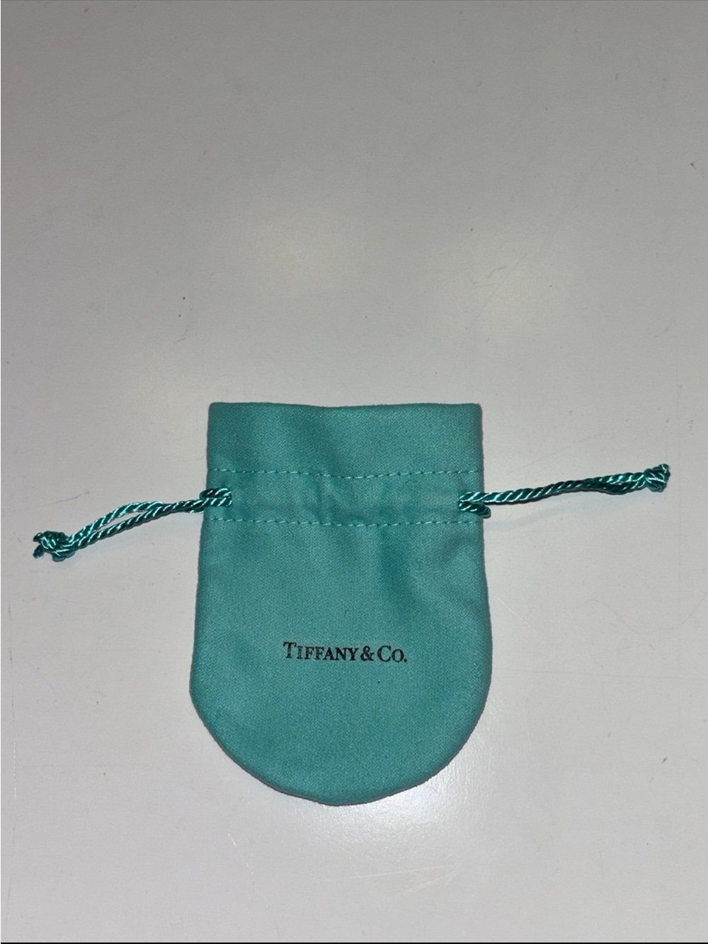 Tiffany & Co. jewelry pouch in the signature "Tiffany Blue" color.